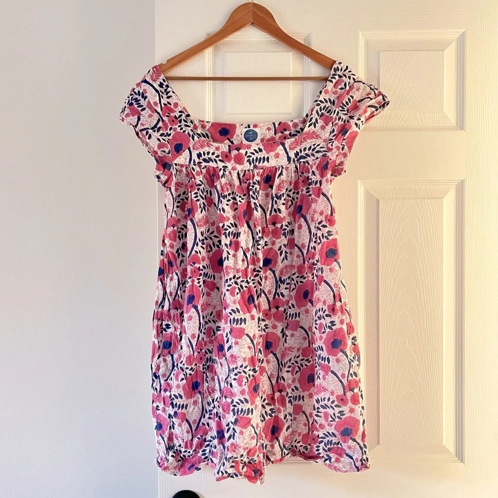 Navy Bleu white pink blue floral cotton mini dress coverup